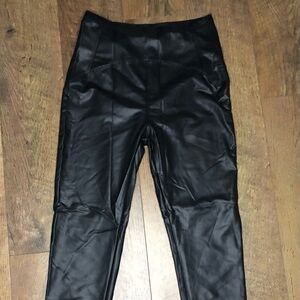 Women's Comfy Faux Leather Leggings Tights Stretchy Pleather Pants Black